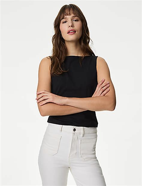 Buy Cotton Rich Slash Neck Vest at Marks & Spencer
