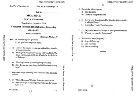 Mca 505(b) computer vision and digital image processing nov 2018 ...