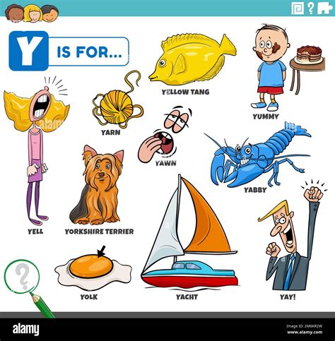 Letter y words educational set with cartoon characters Stock Photo - Alamy
