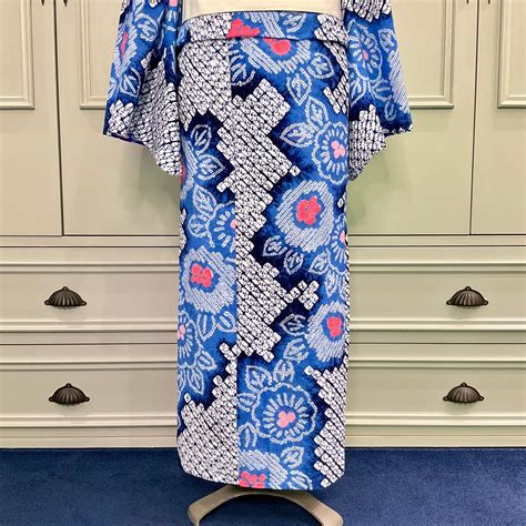 flowing flowers＊long 有松鳴海絞り浴衣 花 ブルー A693 | kimono tento