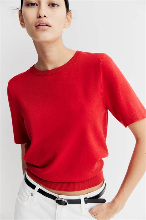Fine-knit top - Red - Ladies | H&M IN