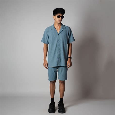 DUSTY BLUE STRIPPED TEXTURED CO-ORD SET – Hophead