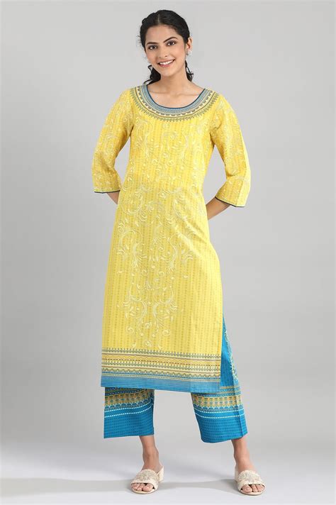 Buy Yellow Cotton Printed kurta Online for Woman | Shop for Aurelia