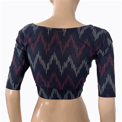 Ikat Cotton Square neck Blouse, Navy blue, BI1161 – Scarlet Thread