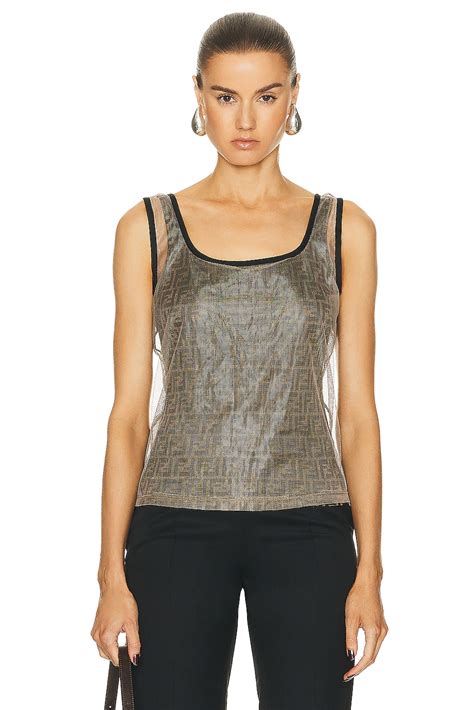 FWRD Renew Fendi Zucca Tank Top in Brown | REVOLVE