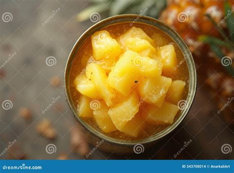 Open Canned Crushed Pineapple In Juice, Golden Shreds With Moisture ...