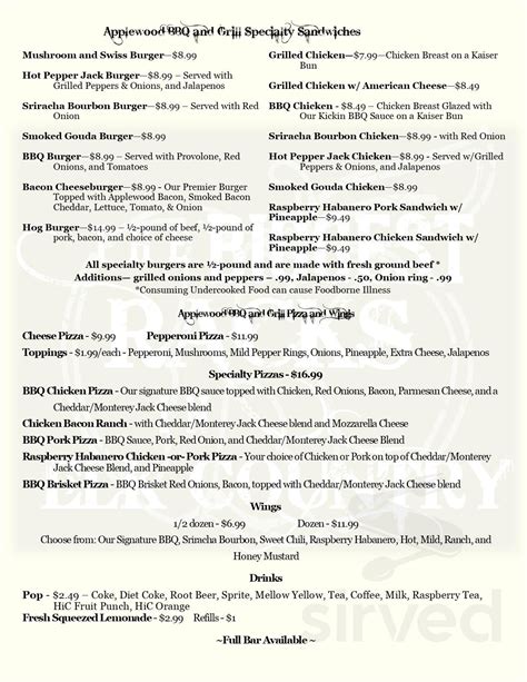 Applewood BBQ & Grill menu in Penfield, Pennsylvania, USA