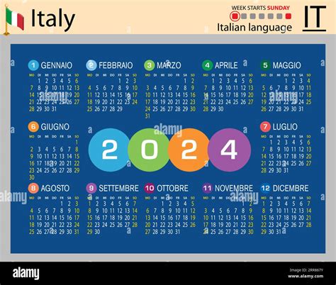 Italian horizontal pocket calendar for 2024 (two thousand twenty four ...