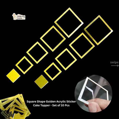 Square Shape Golden Acrylic Cake Topper | Set of 10 Pcs