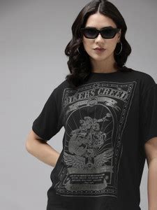 Roadster Printed Women Round Neck Black T-Shirt - Buy Roadster Printed ...