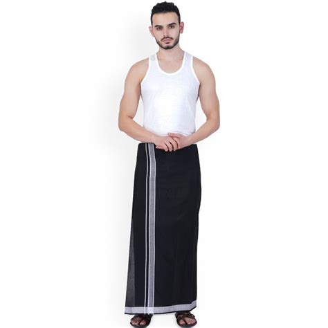 Men Silver Star Border Fancy Dhoti - Silver Border