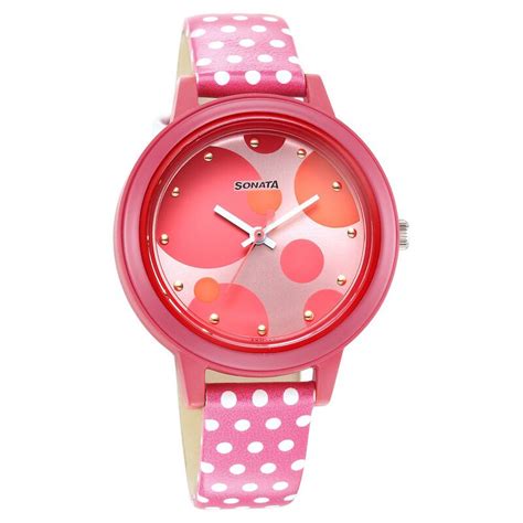 Buy Online Sonata Dot to Dot Pink Dial Leather Strap Watch for Women ...