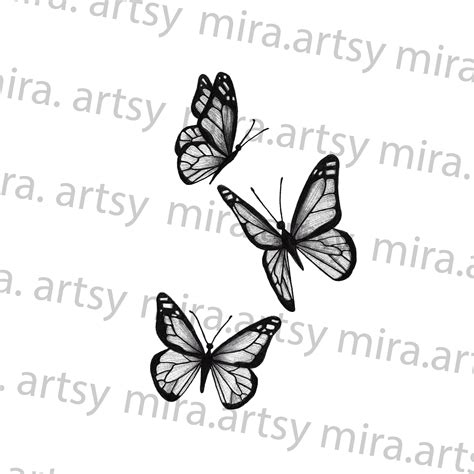 Three Butterflies Flying Drawing Scan - DIGITAL DOWNLOAD for Tattoo ...