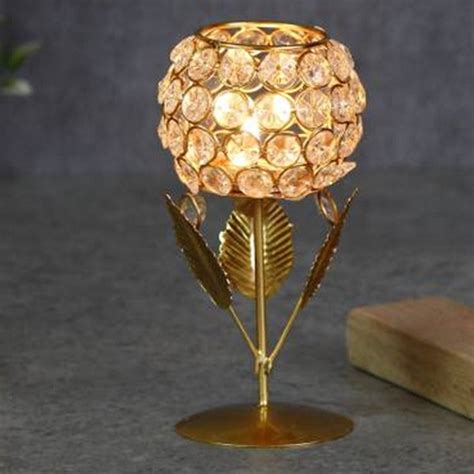 Crystal Tea Light Candle Holder Set of 2 – Metal Home Decor – Frizka