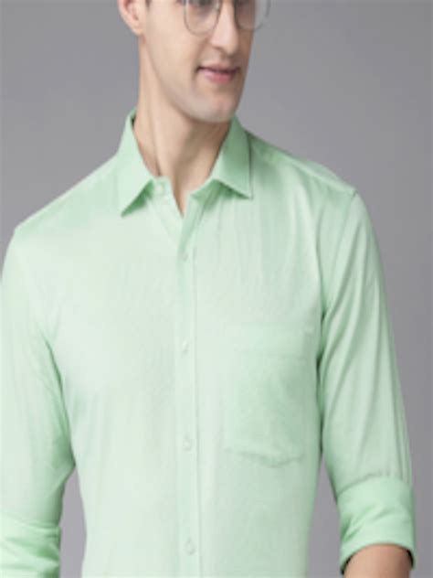 Buy Park Avenue Men Light Green Self Design Slim Fit Pure Cotton Formal ...