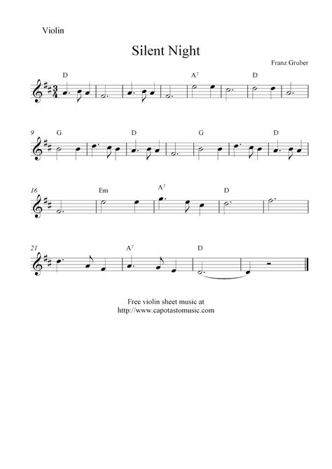 Easy Sheet Music For Beginners: Silent Night, free Christmas violin ...