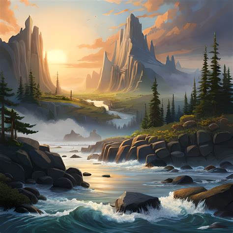 ArtStation - mountains and river
