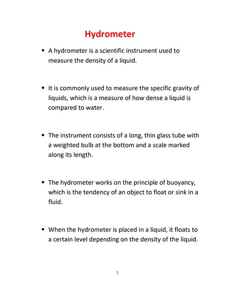 SOLUTION: What is hydrometer - Studypool