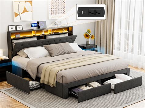 Amazon.com: IKIFLY California King Bed Frames with Charging Station ...