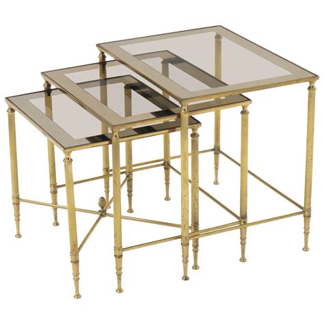 Set of 3 Brass Mirrored Border Glass Tops Nesting Stacking Tables For Sale at 1stDibs | mirrored ...