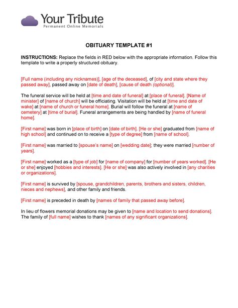 25+ Obituary Templates and Samples - Template Lab