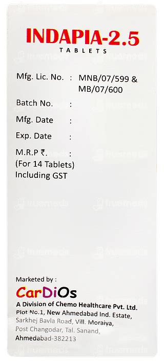 Indapia 25 Mg Tablet 14 - Uses, Side Effects, Dosage, Price | Truemeds