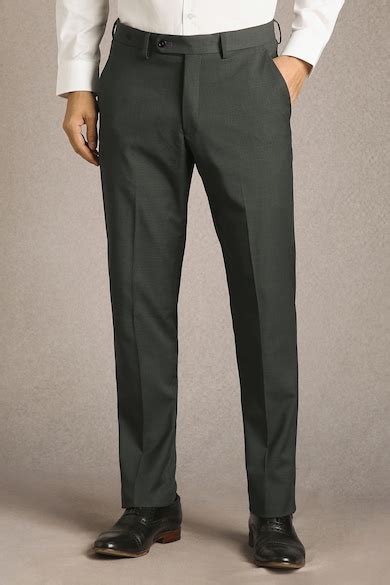 Buy Men Grey Slim Fit Textured Flat Front Formal Trousers Online ...