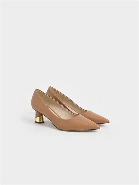 Camel Cammie Metallic Sculptural Heel Pumps - Camel - CHARLES & KEITH IN