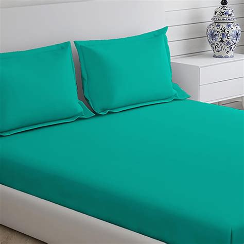Buy LAYERS Be Bold Teal Cotton Queen Double Bedsheet Set - 229x274cm ...