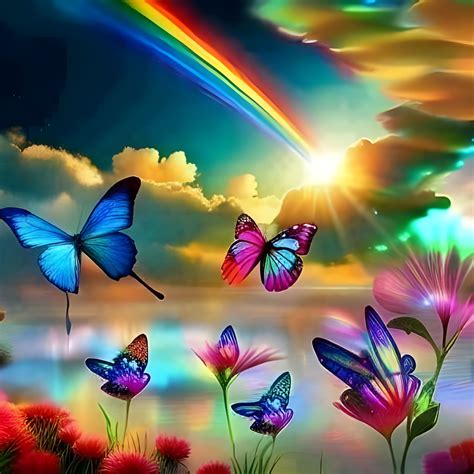 Rainbow and Butterflies - AI Generated Artwork - NightCafe Creator