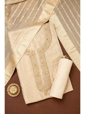 Buy Soch Womens Cream Silk Blend Embroidered Unstiched Dress Material ...