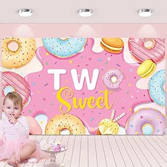 Two Sweet Donut Birthday Backdrop Banner Decoration, Pink Donut 2nd ...