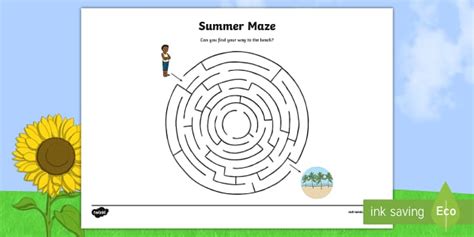 Summer Maze Worksheet | Puzzles and Activities | Twinkl