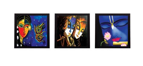 Set Of 3 Lord Krishna and Radha Satin Matt Texture UV Art Painting ...
