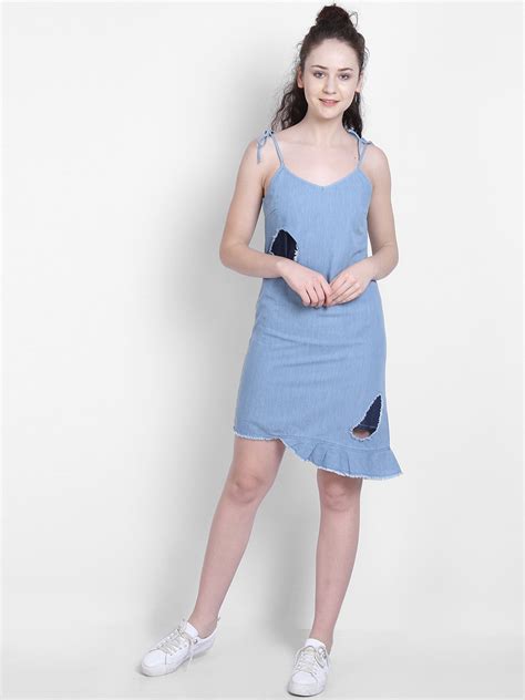 Buy LA LOFT Women Blue Solid A Line Denim Dress - Dresses for Women ...