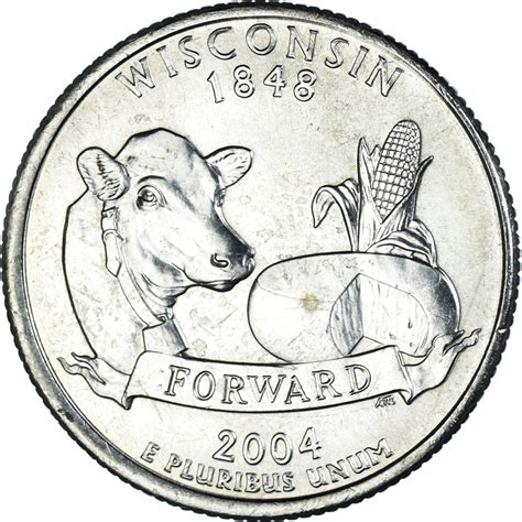 Coin, United States, Quarter, 2004, U.S. Mint, Philadelphia, Wisconsin 1848