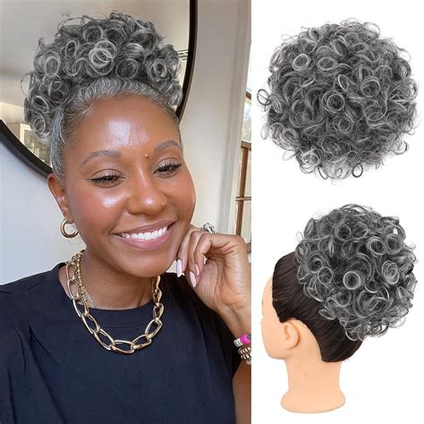 Amazon.com : Oseti Curly Grey Hair Buns Messy Bun Hair Piece Clip in ...