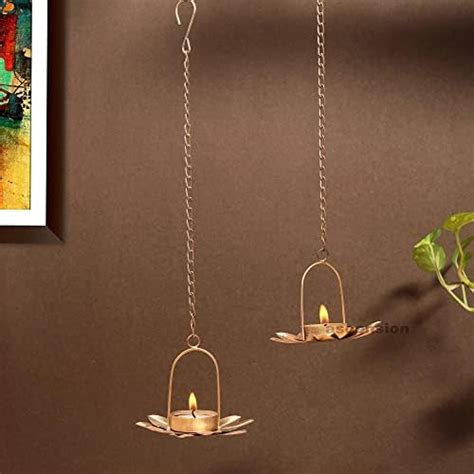 Buy Sandeep Crafts Metal Lotus Hanging Tealight Candle Holder, Pack of ...