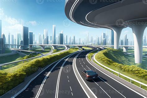 futuristic modern future city with highway road, generative art by A.I ...