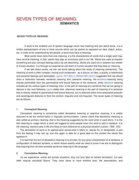Types of Meaning - For English major students - SEVEN TYPES OF MEANING SEMANTICS SEVEN TYPES OF ...