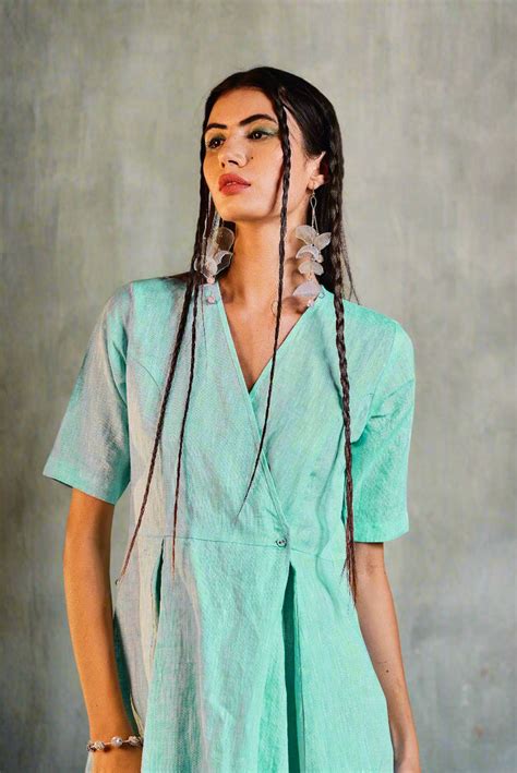 Aqua Marine Wrap Dress - Pure Linen Elegance – Canoopi