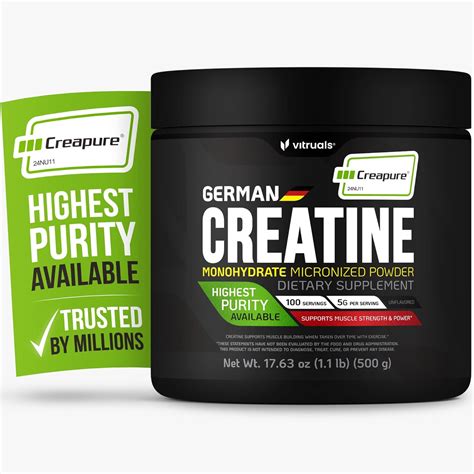 Amazon.com: VITRUALS Creapure Creatine Monohydrate Powder – 17.63oz (1.1lb) (500g) German ...