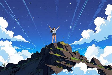 Success victory goal achievement of businesswoman standing on mountain ...