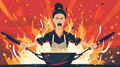 Angry asian female cook against colorful background | Premium AI ...