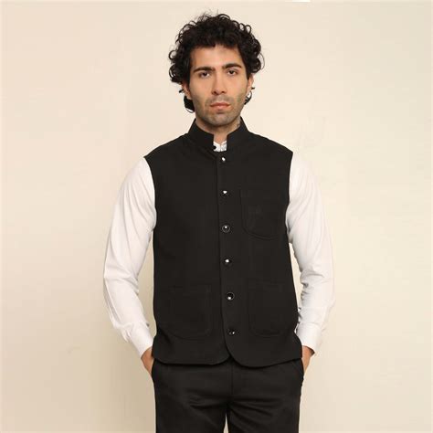 Black Pashmina Formal Nehru Jacket for Men