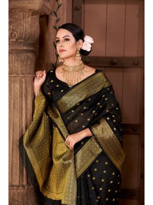 Buy Silk Land Silk Zone Women Banarasi Silk Polka Dot Saree -Black with ...