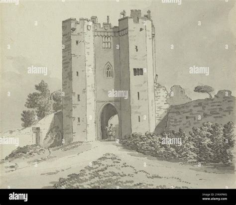 Bothal Castle by Samuel Hieronymus Grimm (cropped Stock Photo - Alamy