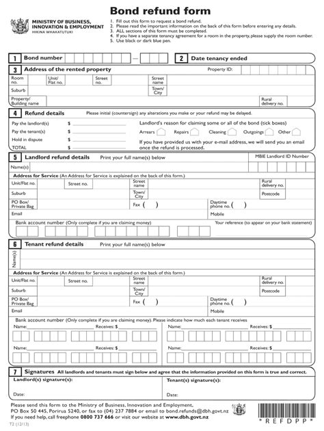 2013 NZ Tenancy Services Bond Refund Form - Blank Fillable Template ...