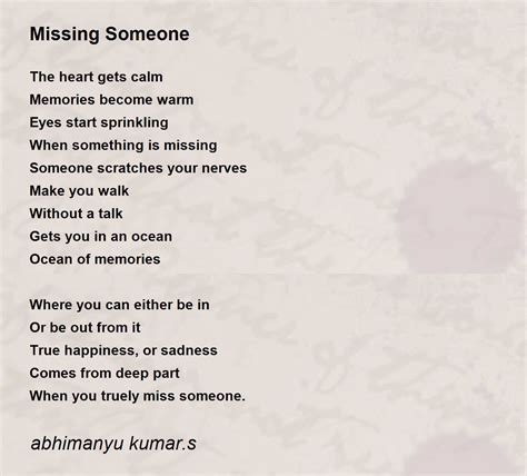Missing Someone Poem by abhimanyu kumar.s - Poem Hunter