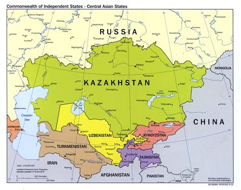 Large scale political map of Central Asian States - 2002 | Central Asia ...